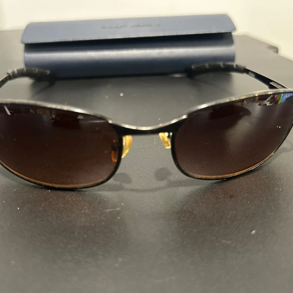 Gun Metal sunglasses brown lens with Warby Parker hard case